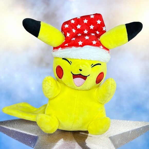 Pikachu Santa Hat 9” Plush Christmas Stars 2021 Pokemon Holiday Edition *READ* - Picture 1 of 13
